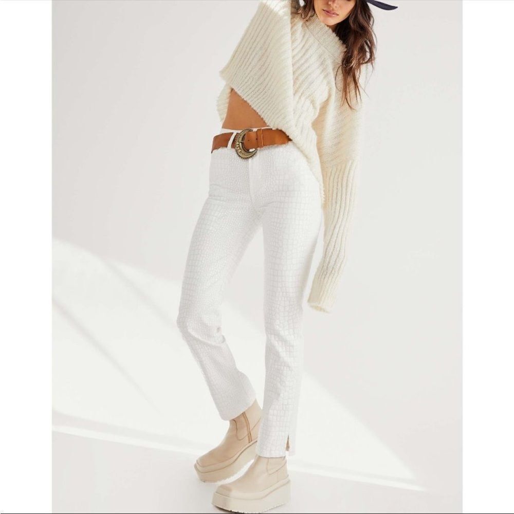 We the Free Free People Lydia Embossed Slim Straight Jeans in Pearl
